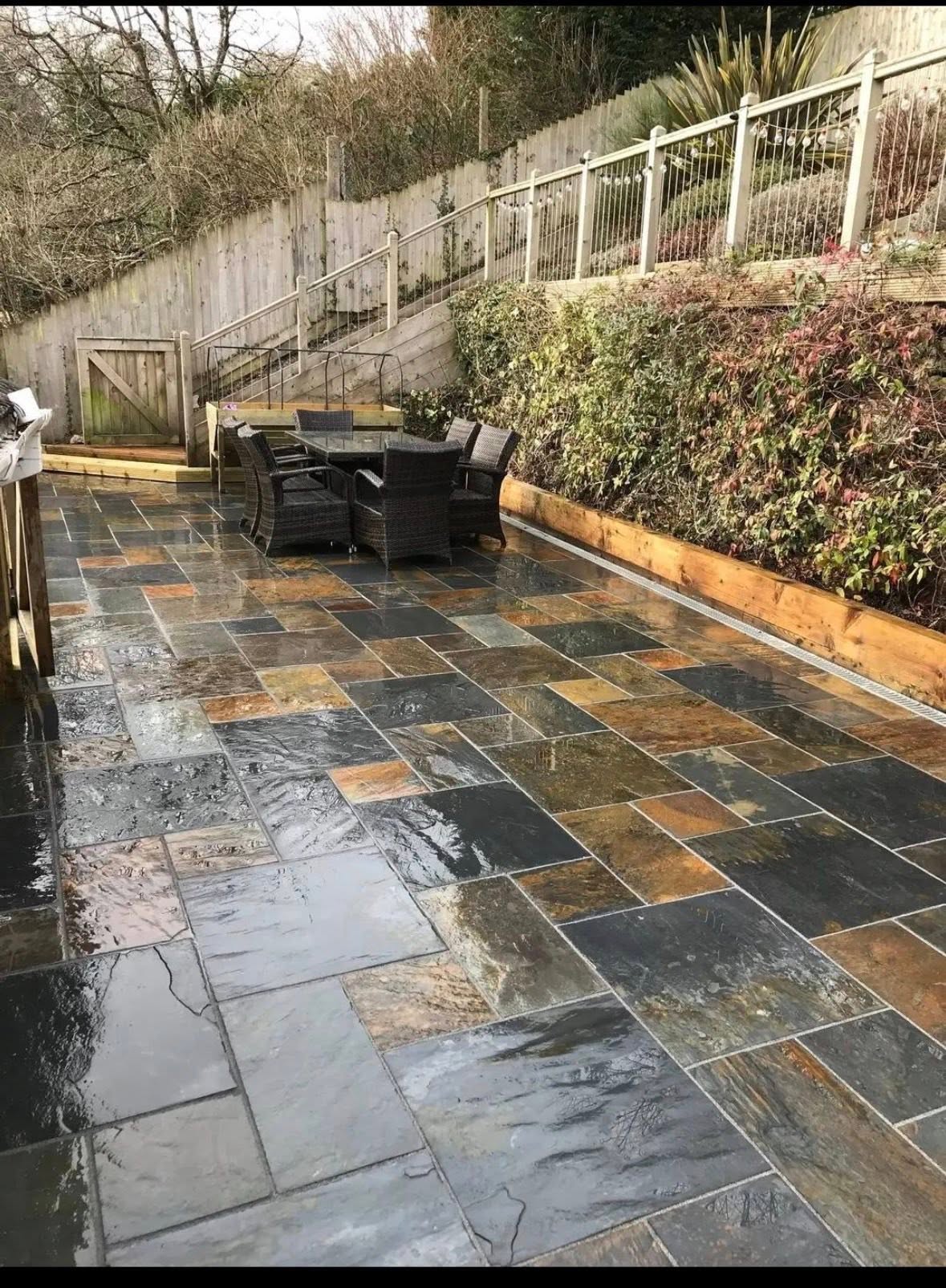 Completed slate patio by SBK Groundworks in Cumbria